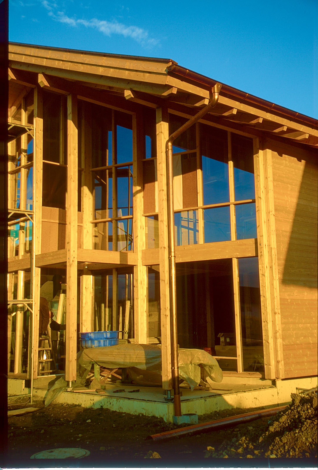 Holzskeletthaus Glas setzen