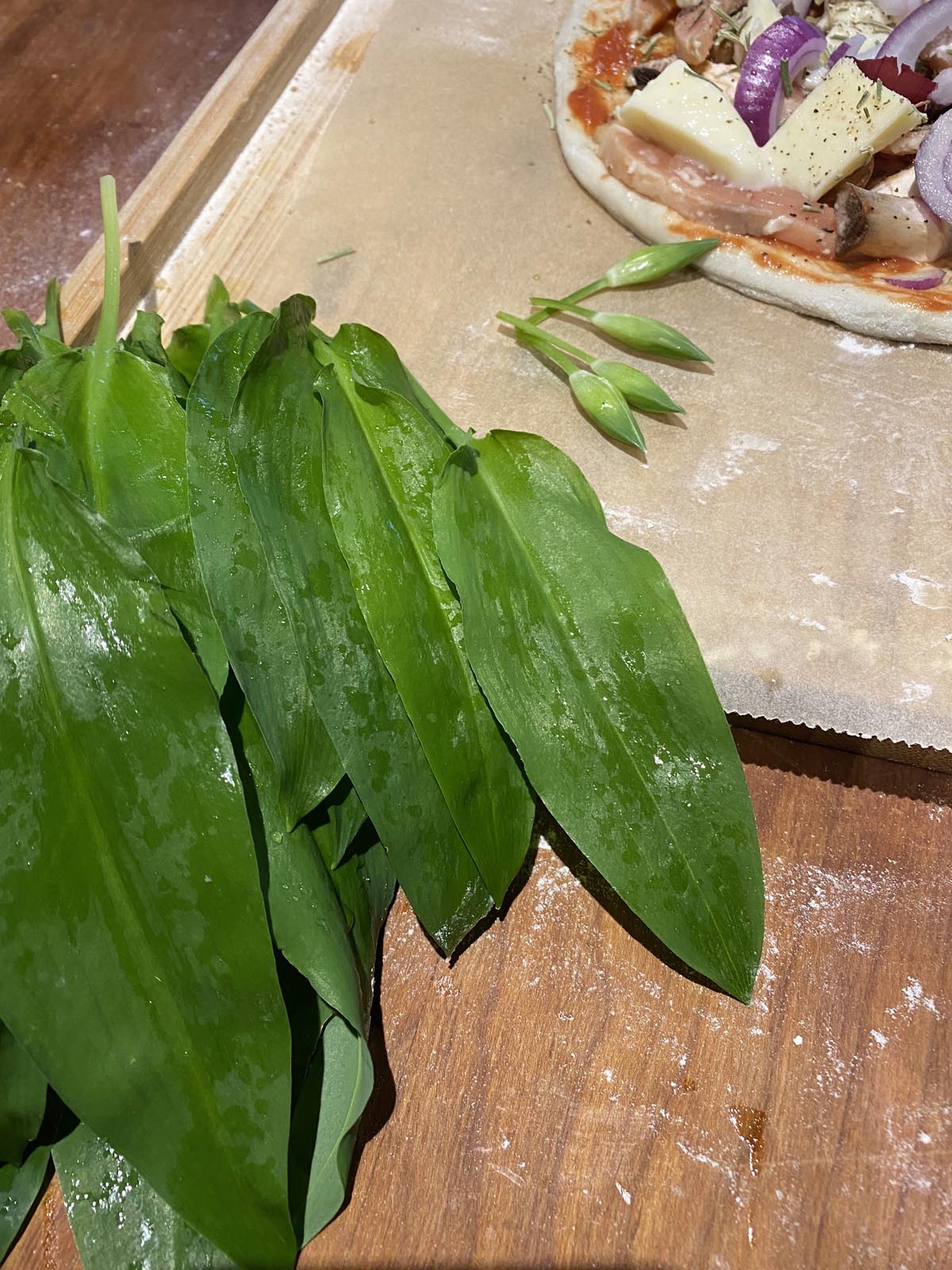 frisch geschnittene Blätter für die Pizza